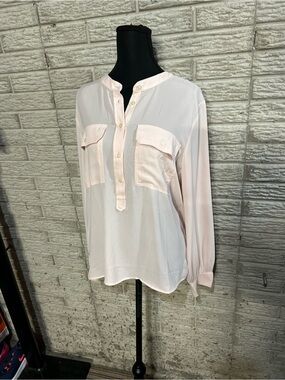 NWT Loft Women's Light Pink Long-Sleeve Button Henley Top 2 Breast Pockets